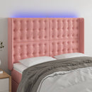 sengegavl med LED-lys 147x16x118/128 cm fløjl lyserød