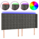 sengegavl med LED-lys 163x16x118/128 cm fløjl mørkegrå