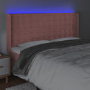sengegavl med LED-lys 163x16x118/128 cm fløjl lyserød