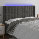 sengegavl med LED-lys 183x16x118/128 cm fløjl mørkegrå