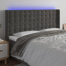 sengegavl med LED-lys 203x16x118/128 cm fløjl mørkegrå