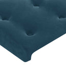 sengegavl med LED-lys 203x16x118/128 cm fløjl mørkeblå