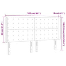 sengegavl med LED-lys 203x16x118/128 cm fløjl mørkeblå