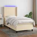 kontinentalseng med LED-lys 90x190 cm stof cremefarvet
