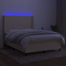 kontinentalseng med LED-lys 140x190 cm stof cremefarvet