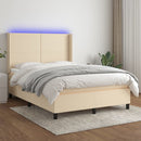 kontinentalseng med LED-lys 140x190 cm stof cremefarvet