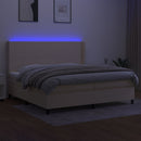 kontinentalseng med LED-lys 200x200 cm stof cremefarvet