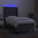 kontinentalseng med LED-lys 90x190 cm stof mørkegrå