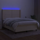 kontinentalseng med LED-lys 140x200 cm stof cremefarvet