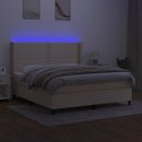 kontinentalseng med LED-lys 180x200 cm stof cremefarvet