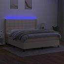 kontinentalseng med LED-lys 160x200 cm stof cremefarvet