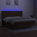 kontinentalseng med LED-lys 200x200 cm stof mørkebrun