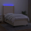 kontinentalseng med LED-lys 80x200 cm stof cremefarvet