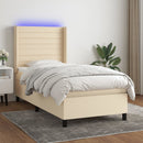 kontinentalseng med LED-lys 80x200 cm stof cremefarvet