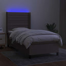 kontinentalseng med LED-lys 90x190 cm stof gråbrun