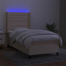 kontinentalseng med LED-lys 90x190 cm stof cremefarvet