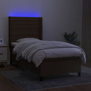 kontinentalseng med LED-lys 100x200 cm stof mørkebrun