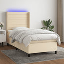 kontinentalseng med LED-lys 100x200 cm stof cremefarvet