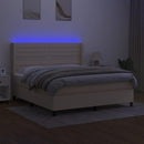 kontinentalseng med LED-lys 160x200 cm stof cremefarvet