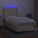 kontinentalseng med LED-lys 90x200 cm stof cremefarvet