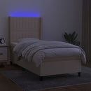 kontinentalseng med LED-lys 100x200 cm stof cremefarvet