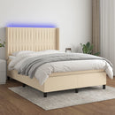 kontinentalseng med LED-lys 140x190 cm stof cremefarvet