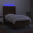 kontinentalseng med LED-lys 90x200 cm stof mørkebrun