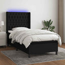 kontinentalseng med LED-lys 100x200 cm stof sort