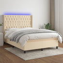 kontinentalseng med LED-lys 140x190 cm stof cremefarvet