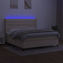 kontinentalseng med LED-lys 160x200 cm stof cremefarvet