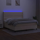 kontinentalseng med LED-lys 180x200 cm stof cremefarvet