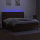 kontinentalseng med LED-lys 200x200 cm stof mørkebrun