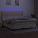 kontinentalseng med LED-lys 200x200 cm stof cremefarvet