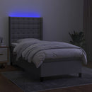 kontinentalseng med LED-lys 90x200 cm stof lysegrå