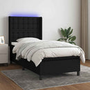 kontinentalseng med LED-lys 90x200 cm stof sort