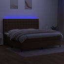 kontinentalseng med LED-lys 200x200 cm stof mørkebrun