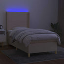 kontinentalseng med LED-lys 80x200 cm stof cremefarvet
