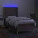 kontinentalseng med LED-lys 90x190 cm stof gråbrun