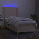 kontinentalseng med LED-lys 90x190 cm stof cremefarvet