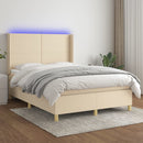 kontinentalseng med LED-lys 140x190 cm stof cremefarvet