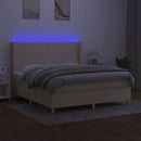 kontinentalseng med LED-lys 160x200 cm stof cremefarvet