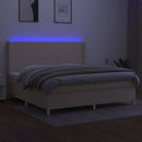 kontinentalseng med LED-lys 200x200 cm stof cremefarvet
