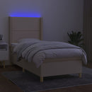 kontinentalseng med LED-lys 90x190 cm stof cremefarvet
