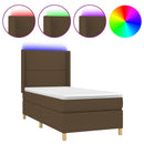 kontinentalseng med LED-lys 100x200 cm stof mørkebrun