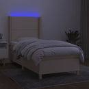 kontinentalseng med LED-lys 100x200 cm stof cremefarvet