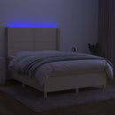 kontinentalseng med LED-lys 140x190 cm stof cremefarvet