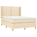 kontinentalseng med LED-lys 140x190 cm stof cremefarvet