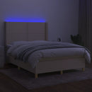 kontinentalseng med LED-lys 140x200 cm stof cremefarvet