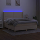 kontinentalseng med LED-lys 180x200 cm stof cremefarvet