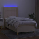 kontinentalseng med LED-lys 80x200 cm stof cremefarvet